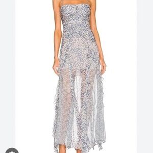 Shona Joy Candace Dress with Blue and White Floral Design